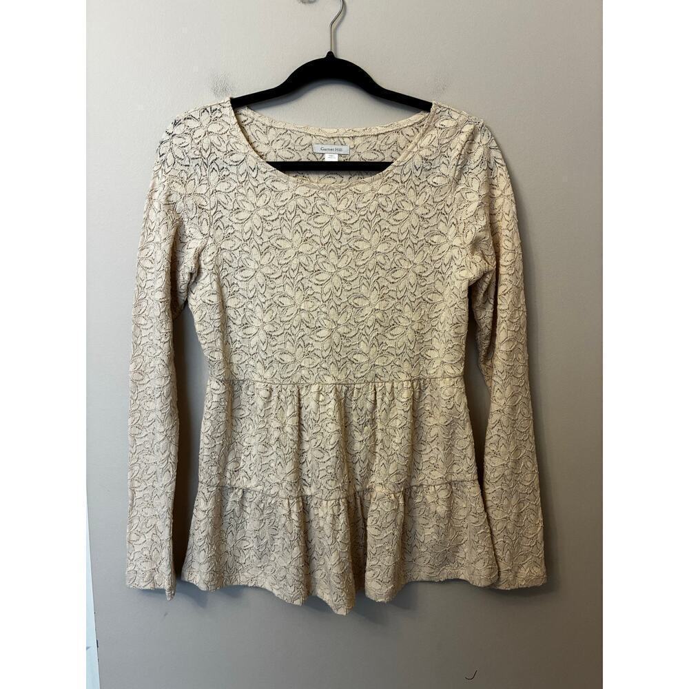 Garnet Hill Tiered Lace Knit Top Cream Women's Small Boho